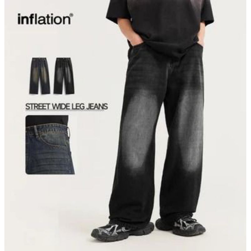 Celana Jeans Pria Baggy Pants Unisex Korean Style Oversize Loose Blue Jeans Straight Kulot Boyfriend