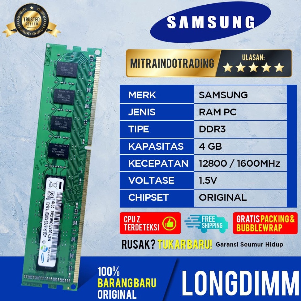 55MURAH MERIAH RAM SAMSUNG LONGDIMM DDR3 4GB PC128 BERGARANSI