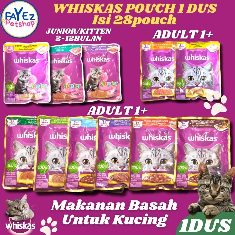 Whiskas pouch 1 dus - whiskas pouch junior - whiskas pouch adult - whiskas makan basah kucing
