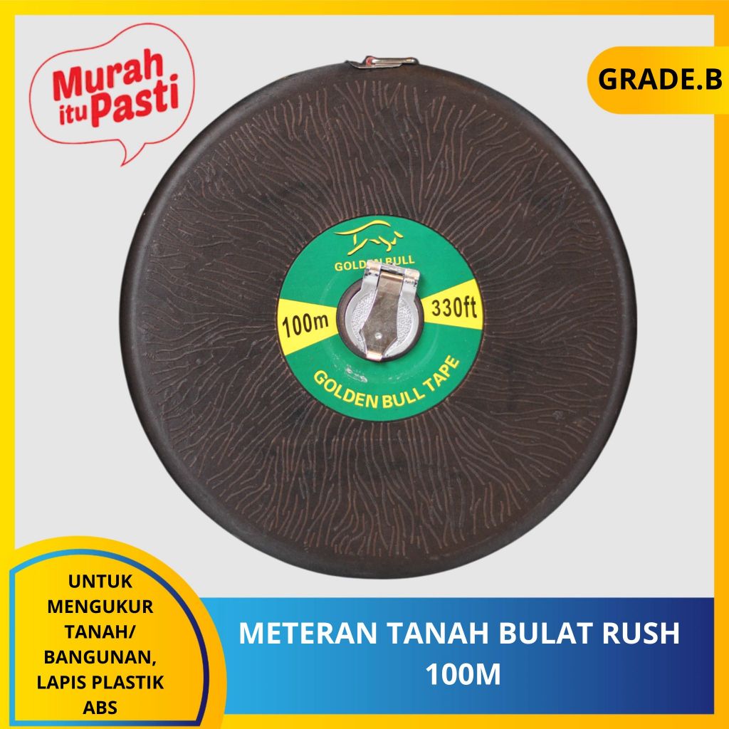 METERAN TANAH BULAT RUSH 100M - meteran gulung 100 meter - ukur tanah roll kain putar. [B][#METERAN]