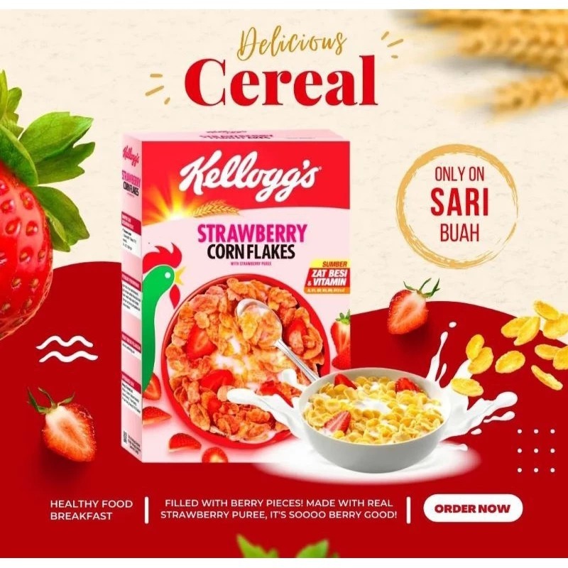 

Kelloggs Corn Flakes Strawberry 180g | Sereal Jagung Sumber Zat Besi Halal