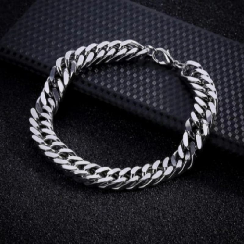Gelang Rantai Pria Titanium Bangle Stainless Steel Silver Panjang 15-22 cm