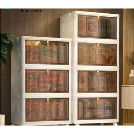 Lemari Cabinet Plastik Serbaguna Pintu Transparan Lemari Tas Flip Susun Lemari