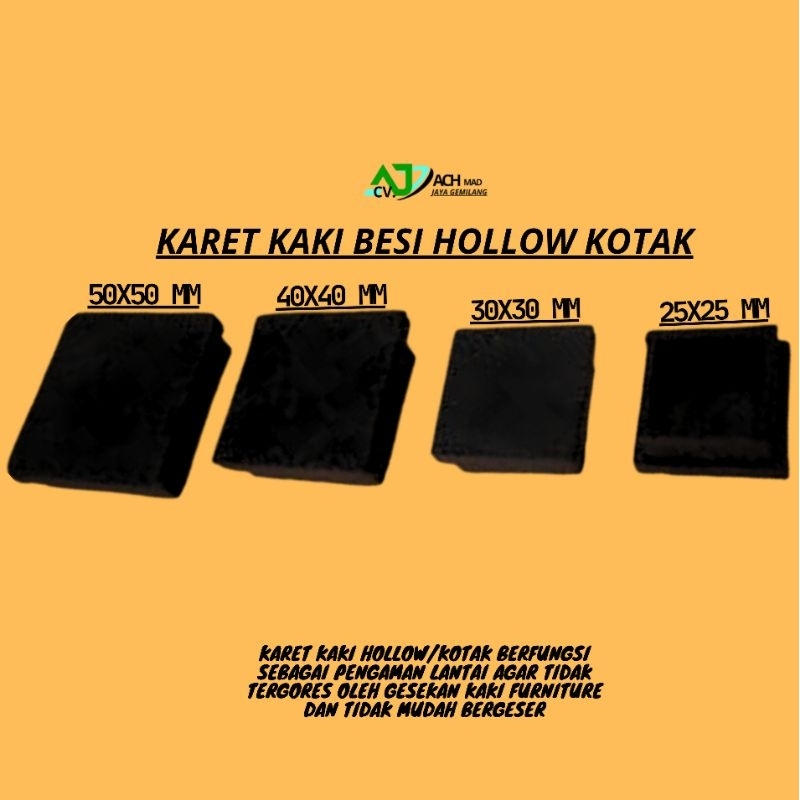 karet kaki hollow 25x25 / karet kaki hollow besi / kaki karet hollow meja kursi siswa / karet kaki h