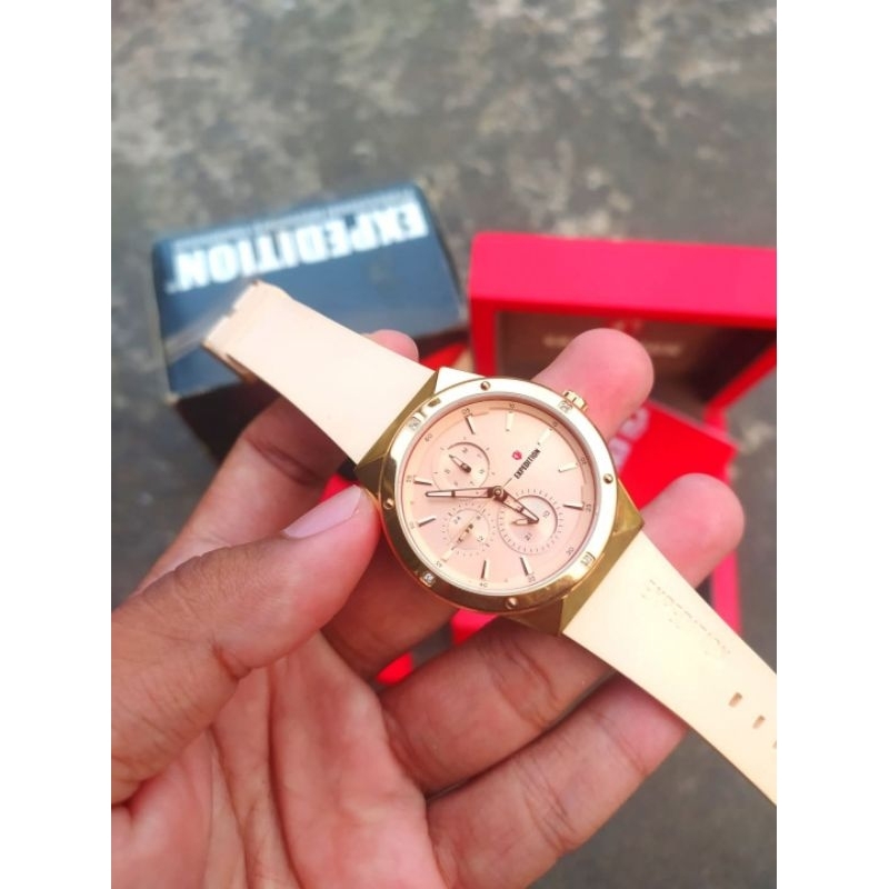 Jam Tangan Expedition Wanita E6818 B Rose Gold Light Pink Lengkap