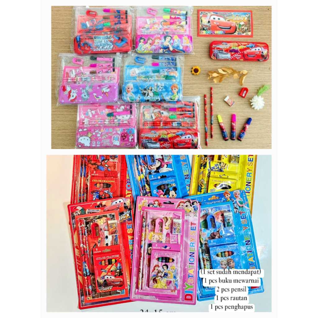 

Study Set Paket Alat Tulis + Pewarna Crayon / Spidol Stationery Set Karakter Fancy Superhero Princess 8008 8815