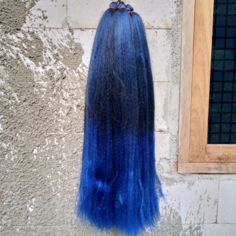 Rambut Sambung Sintetis Cemara Biru Dongker, Panjang 80-90cm