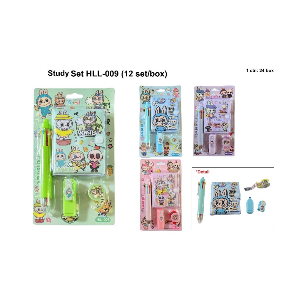

Study Set Paket Alat Tulis + Bolpen Pulpen Cetek Klik Warna Warni Buku Notes Kancing Stabilo Fancy Labubu HLL 009