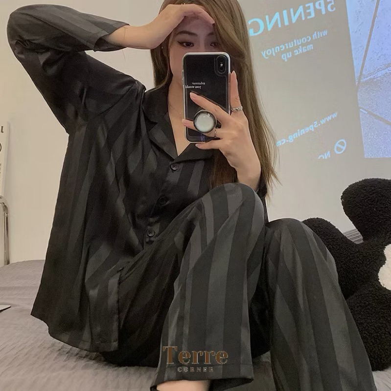 PRELOVED NEVER BEEN USED BAJU TIDUR WANITA DEWASA KYARA LONG SLEEPWEAR PIYAMA SET SATIN SILK SETELAN