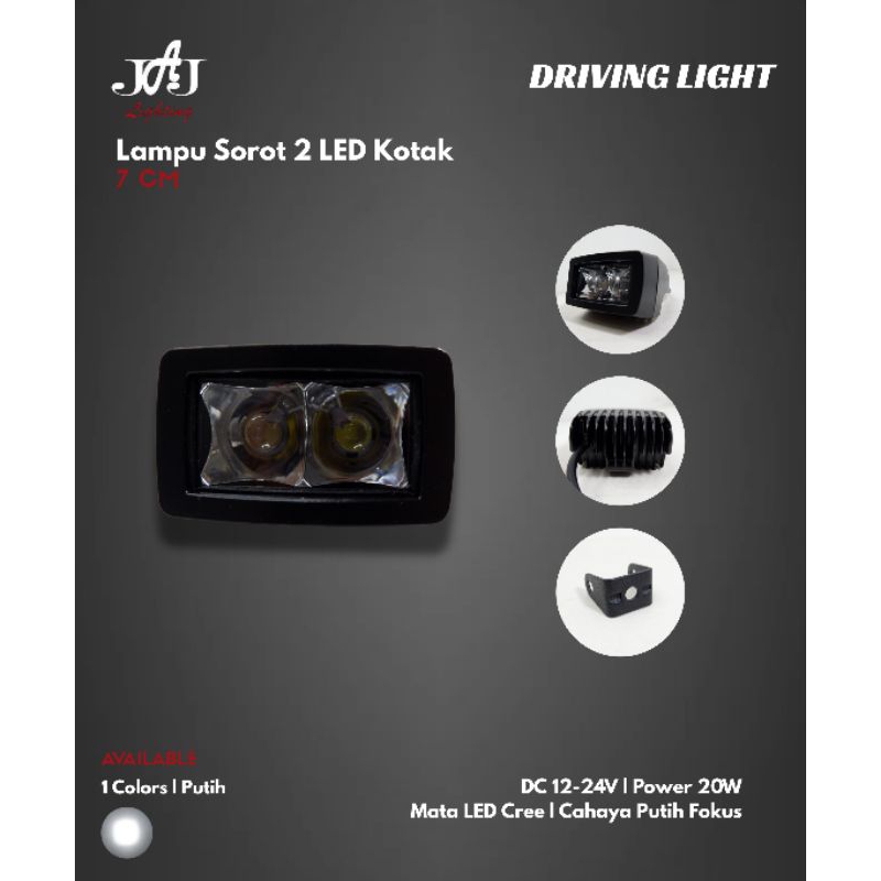 Lampu Sorot 2 LED Kotak | 20W | Lampu Sorot Motor Mobil Bus Truk | JAJ Light