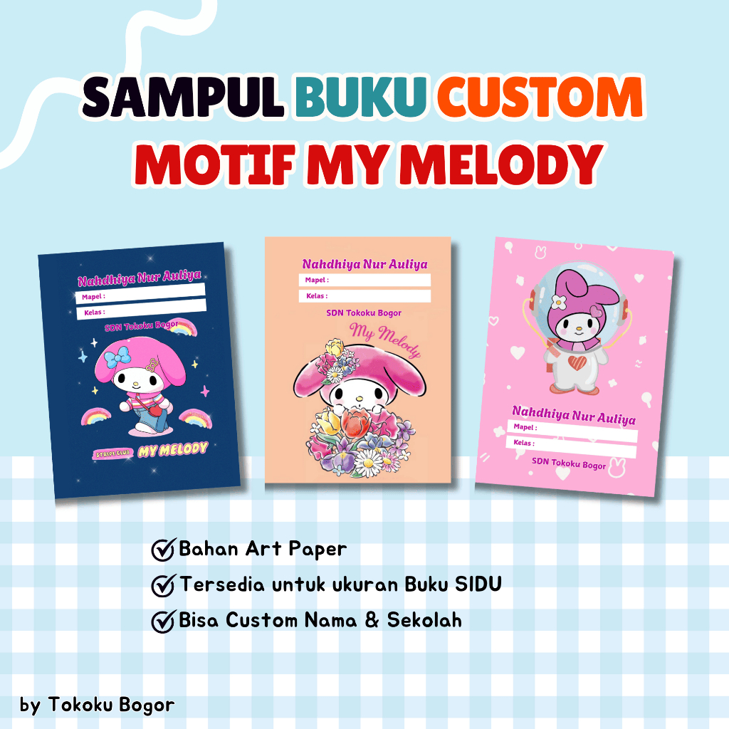 

Sampul Buku Motif My Melody Custom Nama dan Sekolah Anak Murah / Sampul Buku Tulis Motif / Sampul Buku My Melody