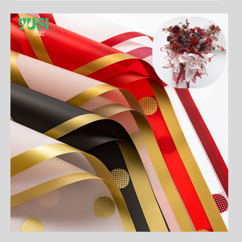 

Kertas Buket Bunga Motif Polkadot List Gold Flower Wrapping Paper Polkadot Cellophane KB099