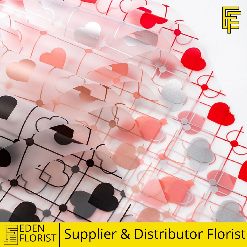 

20 LEMBAR Kertas Buket Bunga Love Flower Wrapping Cellophane Motif Love Garis COD KB6104