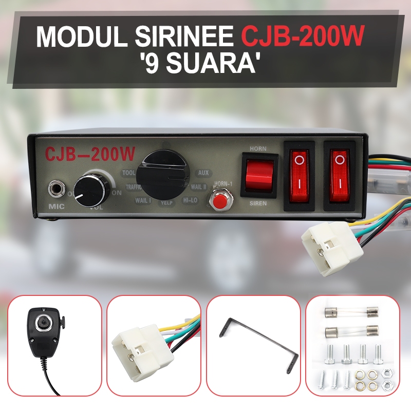 Modul Sirine Mobil 200W 12V | 9 Suara Polisi Ambulan Damkar | Sirine Kuat Kencang & Jernih