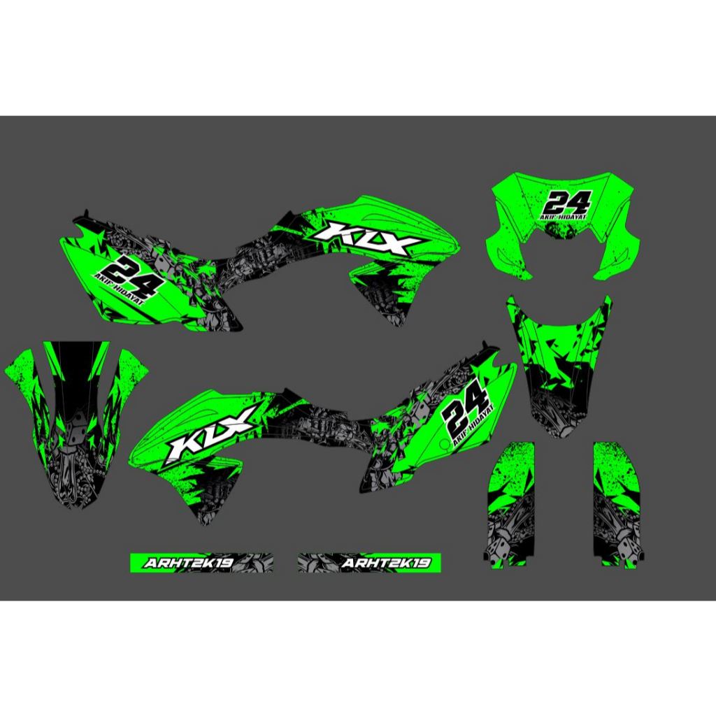 Decal Kawasaki Klx 150 Bf Cutting Hologram Hijau Hitam