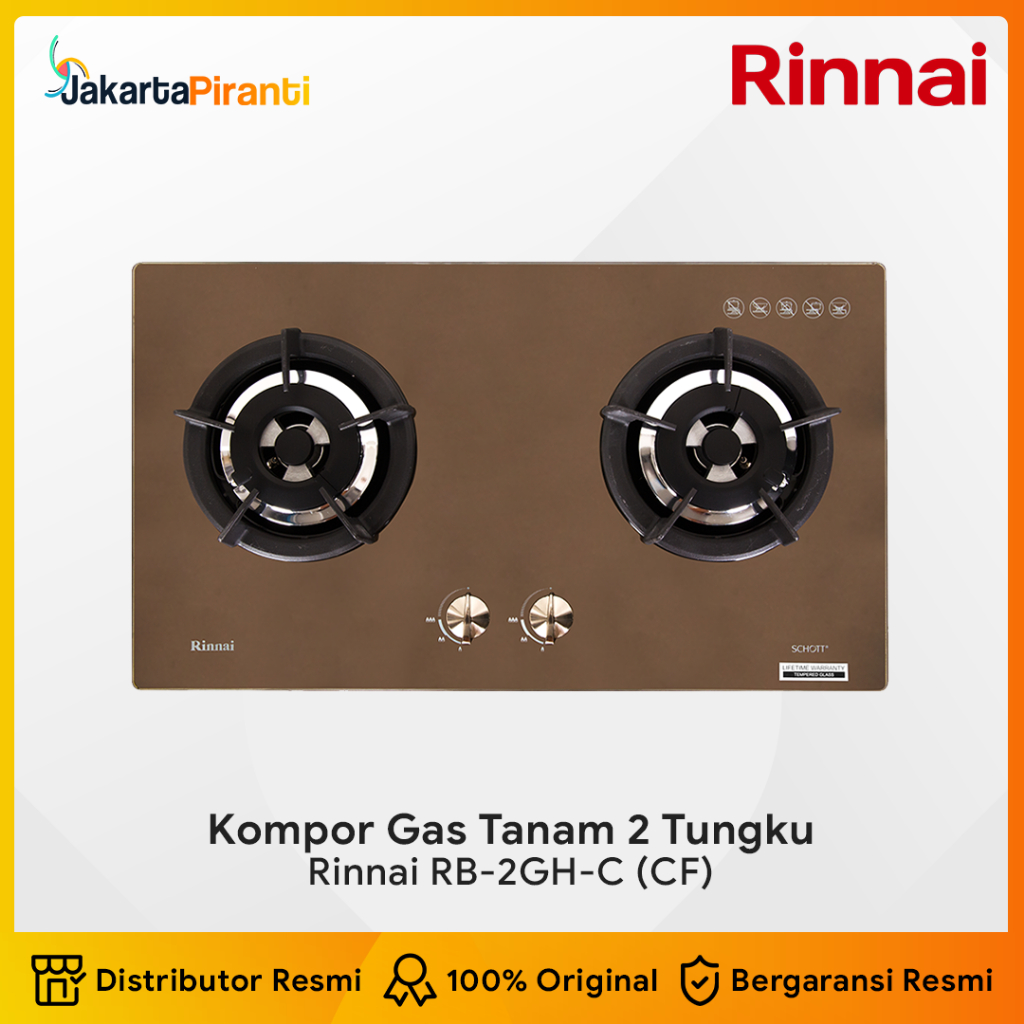 RINNAI Kompor Kaca Tanam 2 Tungku RB-2GH-C - 100% ORI Built-in Gas Hob Kompor Gas Tanam 2 Tungku Rin
