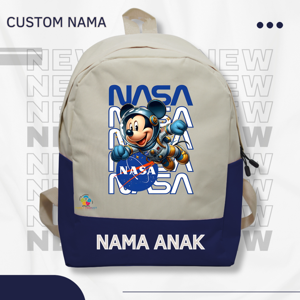 Tas Ransel Backpack Anak Karakter mickey mouse nasa - Tas backpack Sekolah Anak SD TK (FREE NAMA)