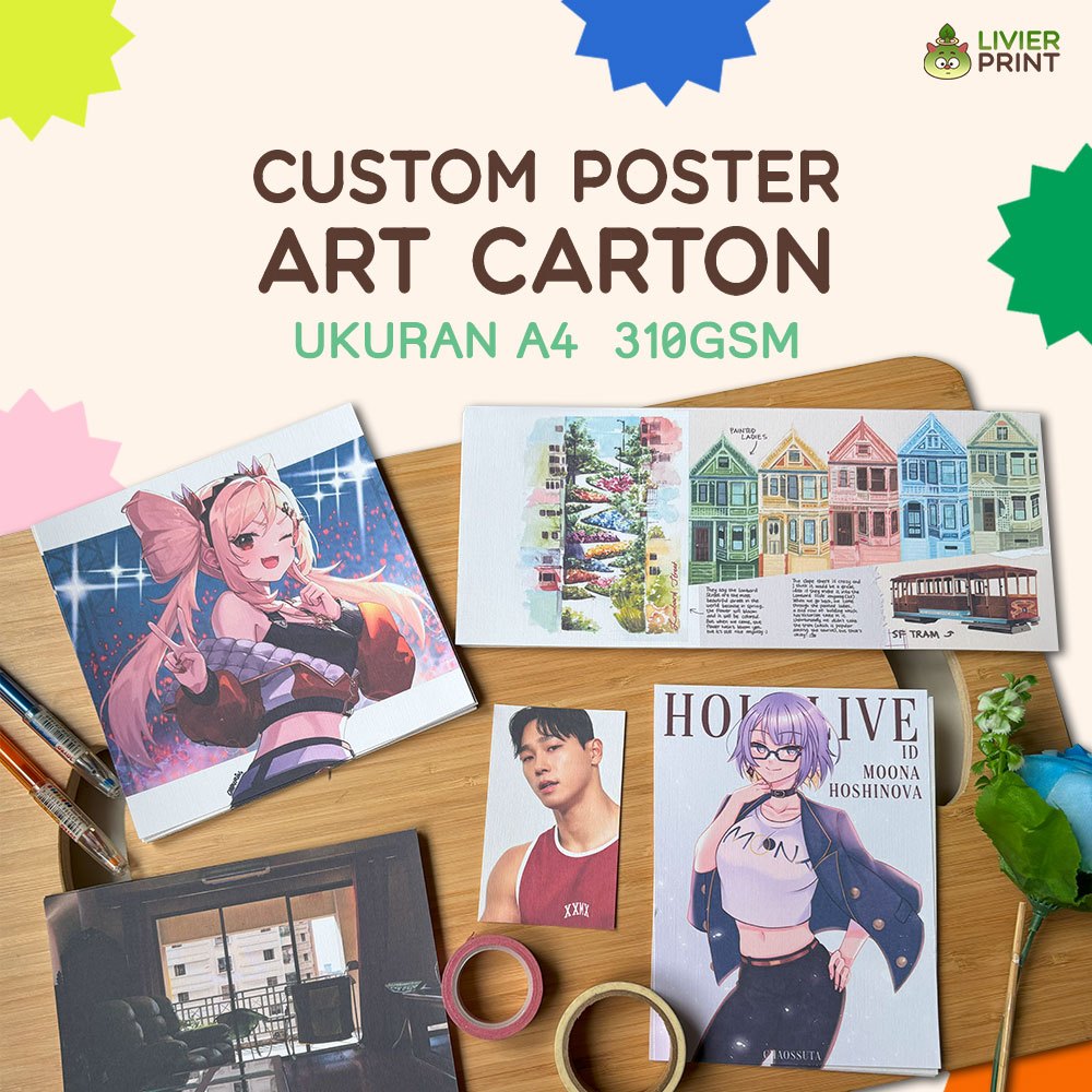 

(PER A4) Custom Poster / Postcard / Art Print Art Carton Laminasi Glitter Hologram Glossy Doff