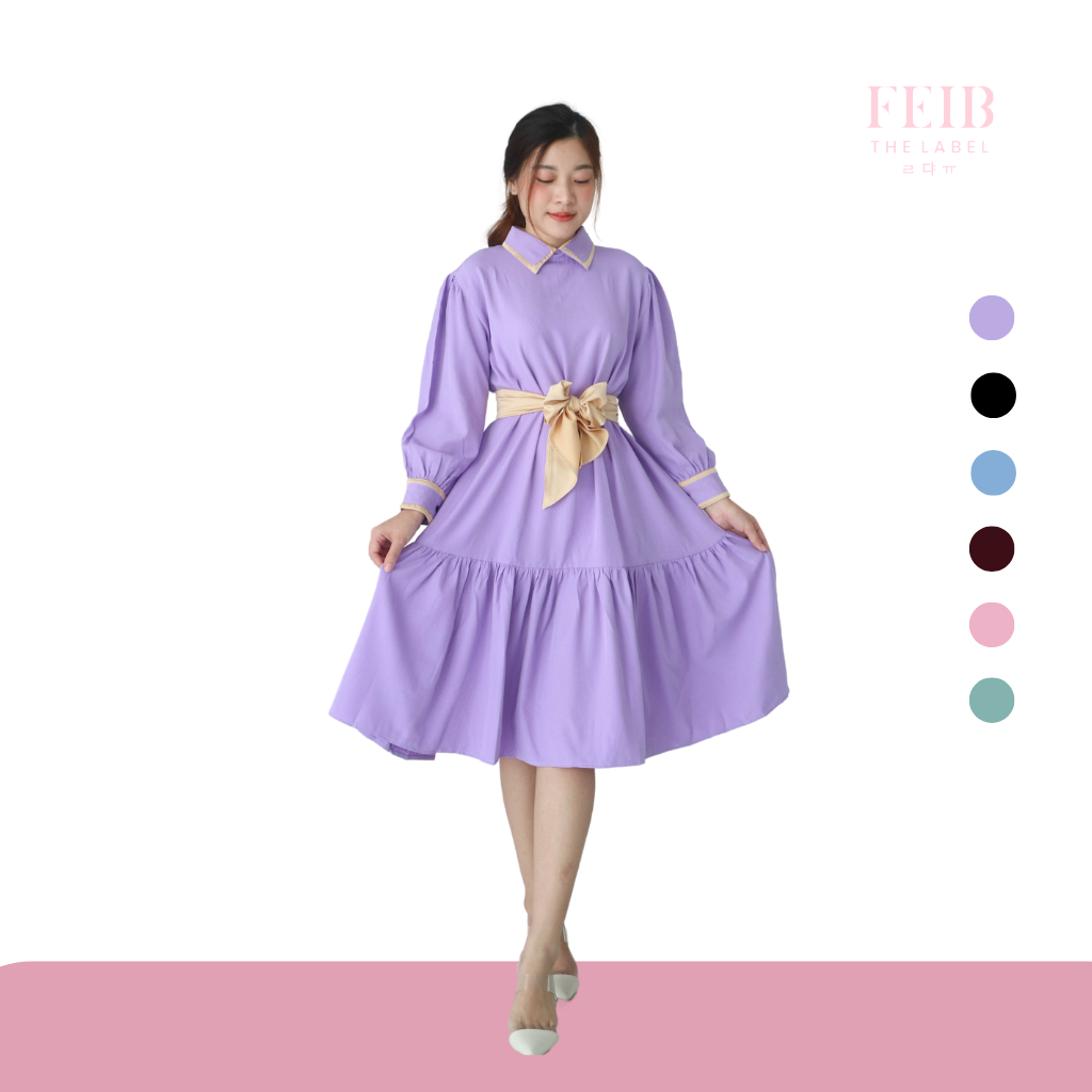 Feib the Label - Yuna Dress Lilac | Dress Wanita | Midi Dress | Dress Kondangan | Korean Style