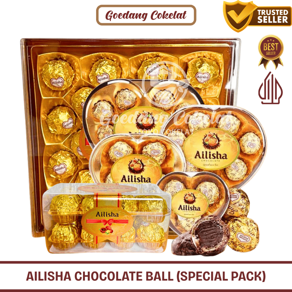 

Ailisha Chocolate Coklat Wafer Ball Box Bentuk Love Shape Alishia Golden Chocolate 100g / 37.5g