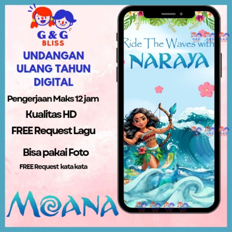 Undangan Ulang Tahun Anak Video Birthday invitation Undangan Digital Ulang Tahun - MOANA