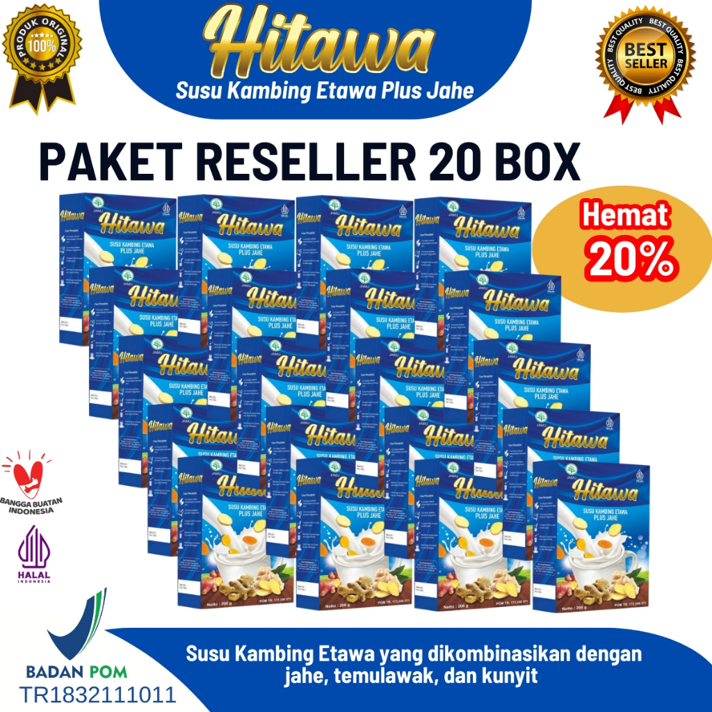 

PAKET RESELLER HITAWA 200gr Susu Etawa Jahe Merah Kunyit dan Temulawak