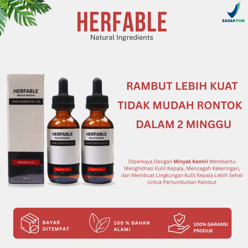 Herfable Exclusive 2 Pcs - Penumbuh Rambut Botak Alami | Minyak Rambut Rontok & Kebotakan BPOM