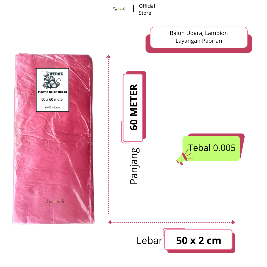CAP WEROK - Paket 6pcs Plastik Balon Udara Alaska/ Layangan Papiran/ Lampion Terbang 50 x 60 meter