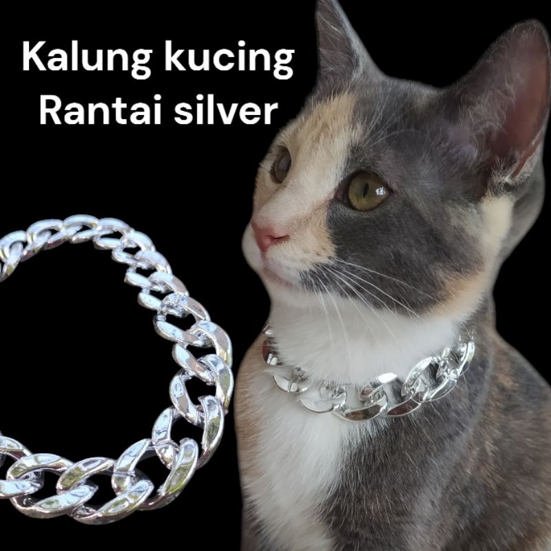 kalung anjing kalung kucing rantai besar warna silver bahan plastik akrilic