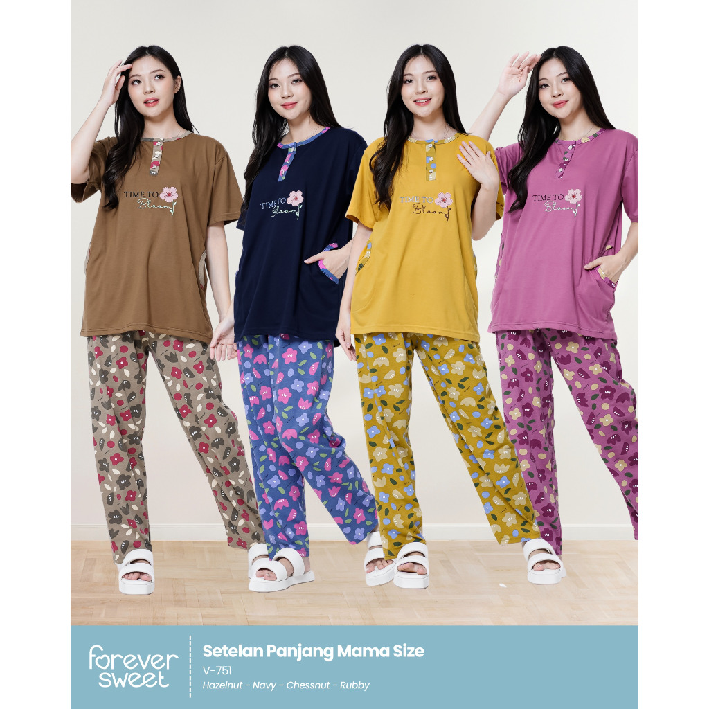 DP016 Set CP Mamasize Merek Forever Sweet Grosir Baju Tidur Piyama Wanita dewasa terbaru bahan Kaos