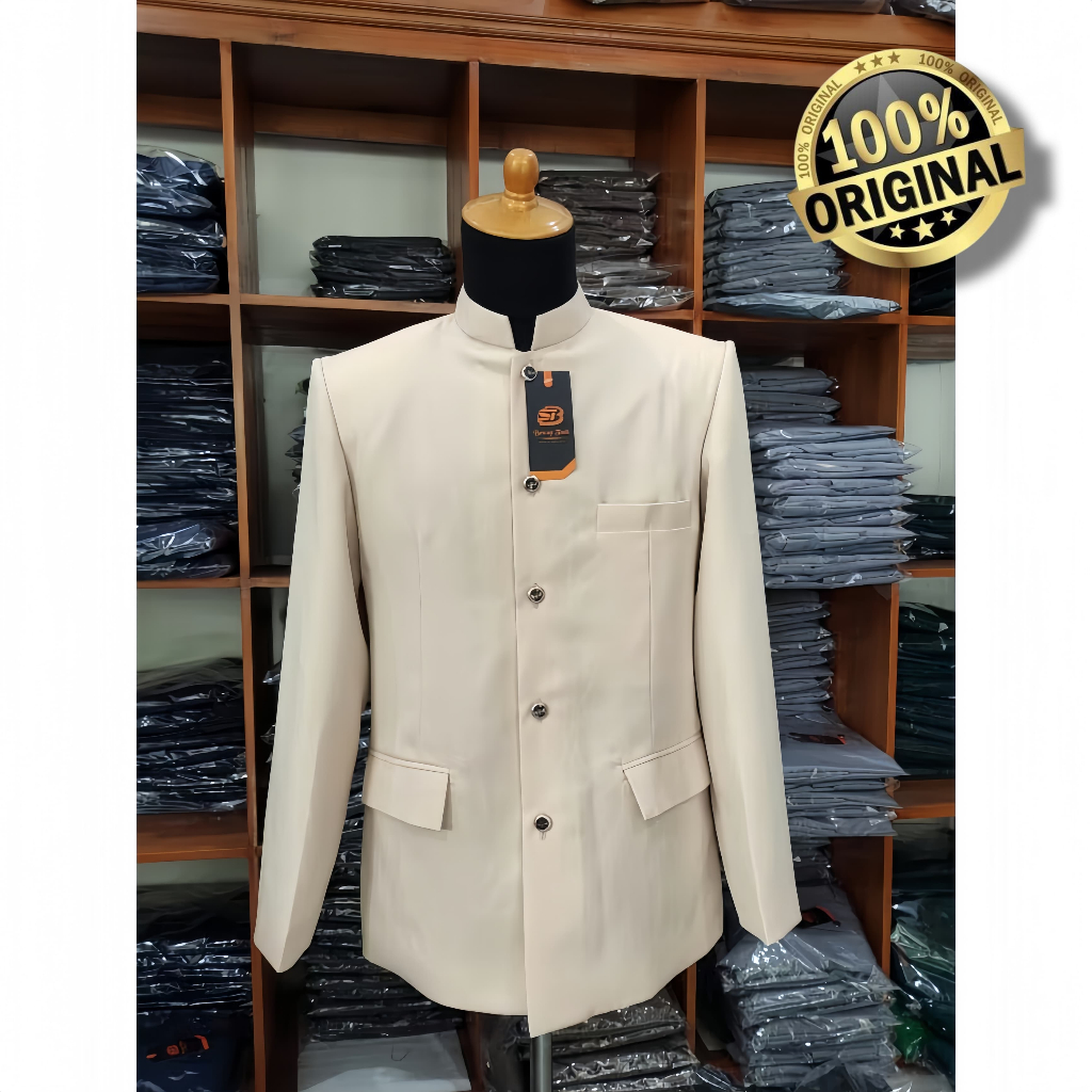 Jasko Cream Polos Motif Saku Tutup Jasko Bescap Original Jasko Pria Dewasa Atasan Muslim Pria Jas Ko