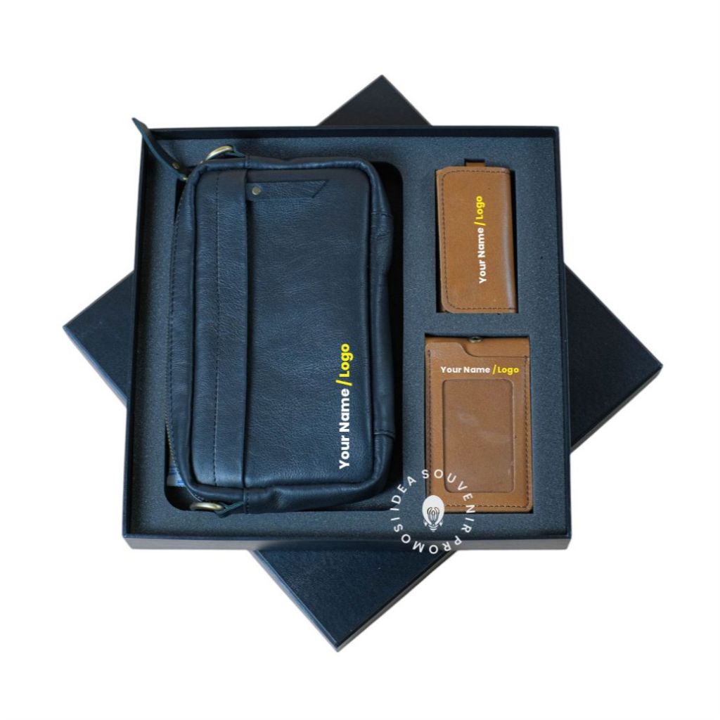 

Custom Gift Set Handbag Lanyard dan Ganci kulit sapi asli hadiah kantor Merchandise Corporate Kado perusahaan Souvenir event