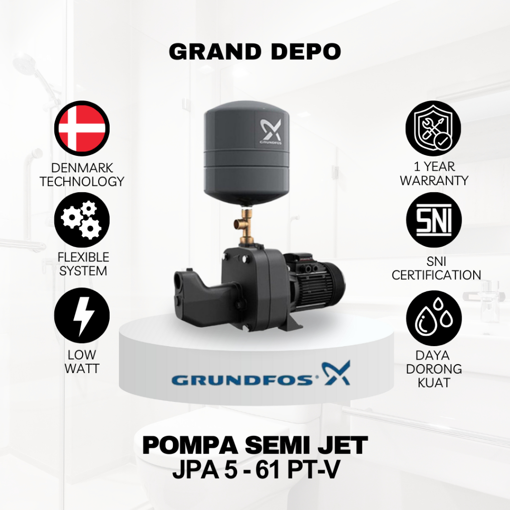 Grundfos Pompa Air Sumur Dangkal JPA 5-61 PT-V Grundfos / Pompa Air Semi Jet Grundfos