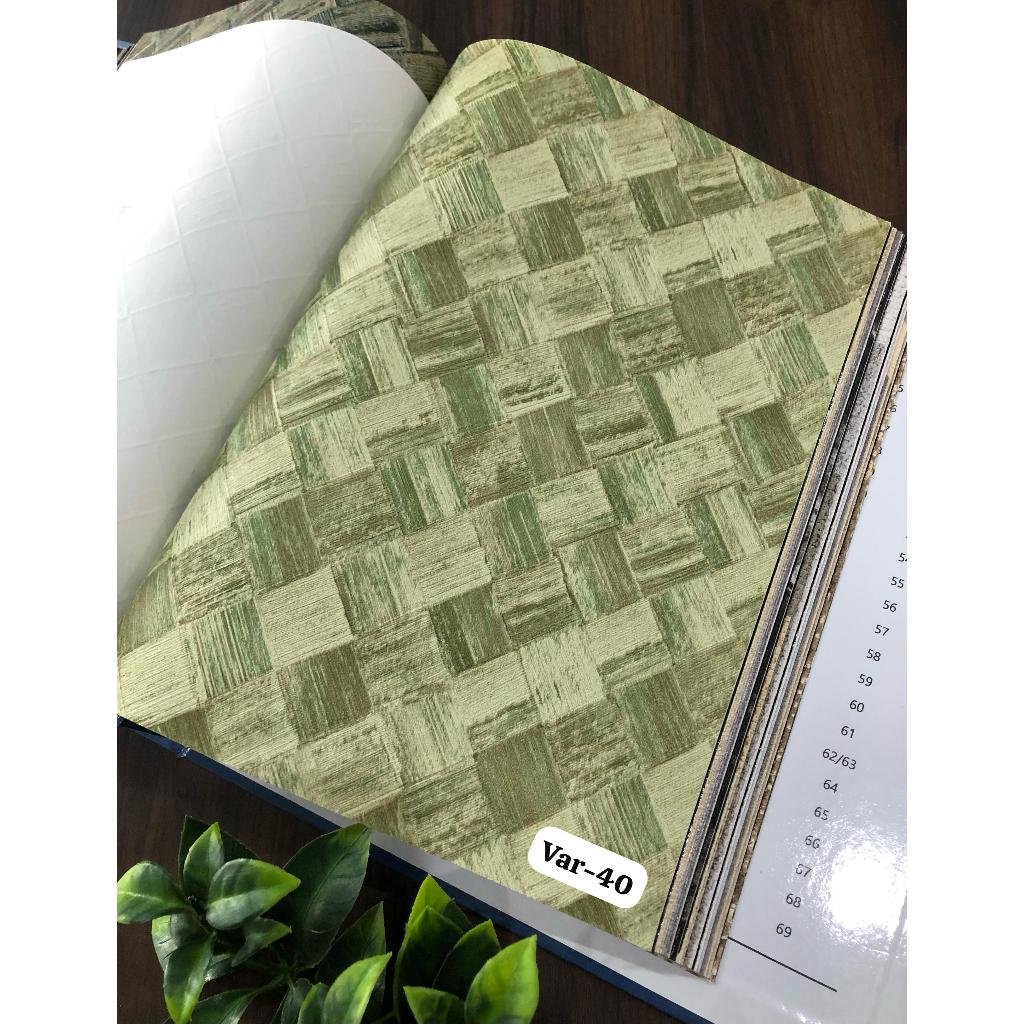 Wallpaper Dinding Motif Anyaman Bambu Hijau Coklat Putih Inter Variant