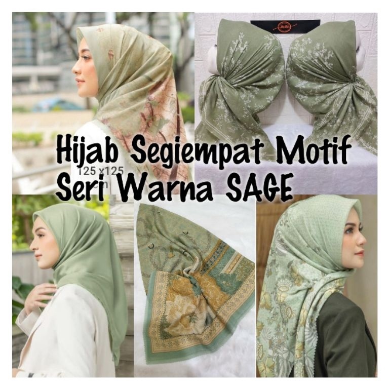 Muraaaahh Hijab Segiempat Motif SERI Warna HIJAU SAGE