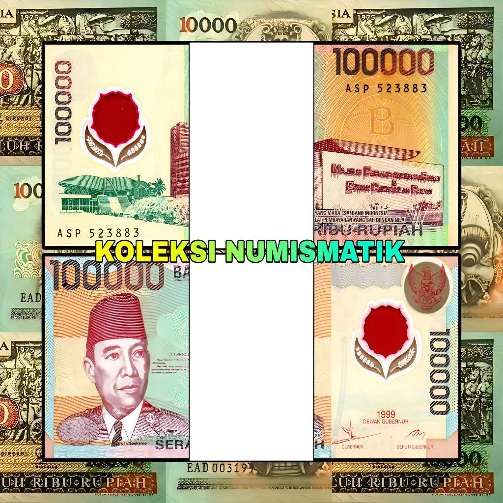 1 GEPOK SOUVENIR UANG KERTAS KUNO INDONESIA 100000 RUPIAH SOEKARNO HATTA 1999