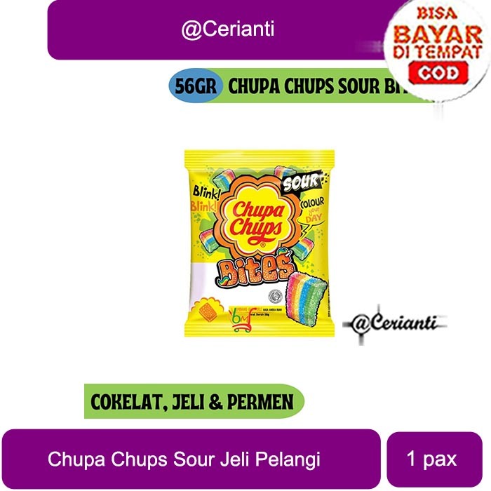 

Chupa Chups Sour Bites Pack 56g - Permen Jeli Manis Asem Rasa Aneka Buah_Cerianti