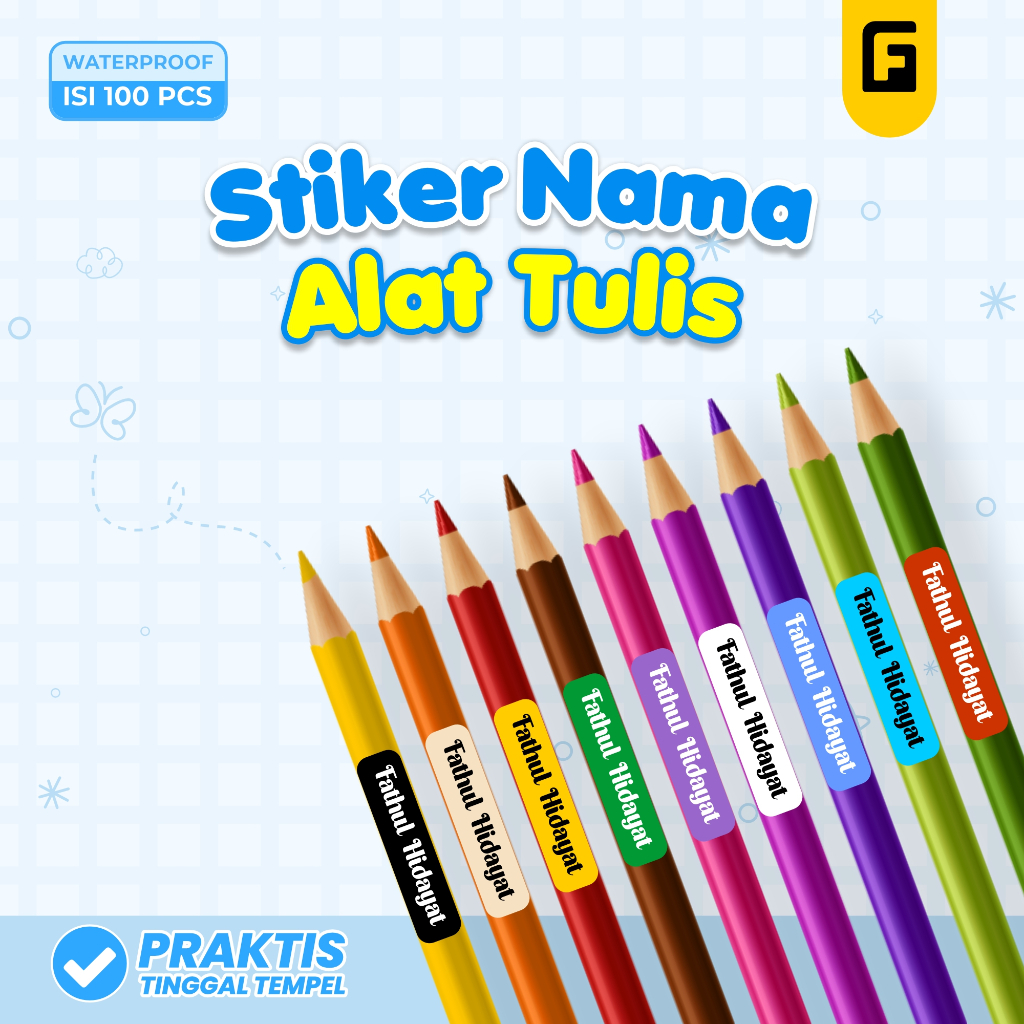 

Stiker Pensil Nama Colorfull - Stiker Nama Alat Tulis Waterproof Stiker Pensil Warna