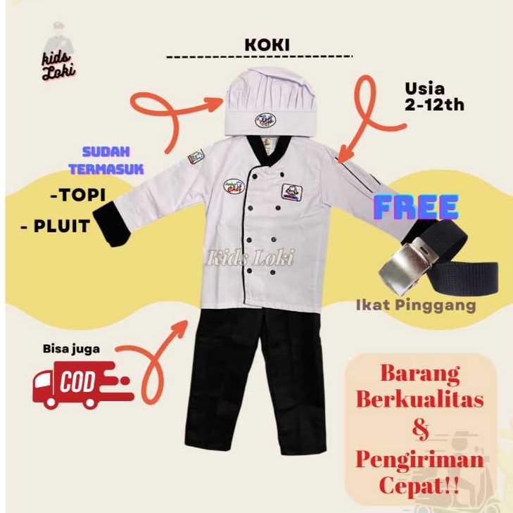 baju koki anak seragam profesi anak stelan seragam baju koki chef anak baju koki anak warna hitam pu
