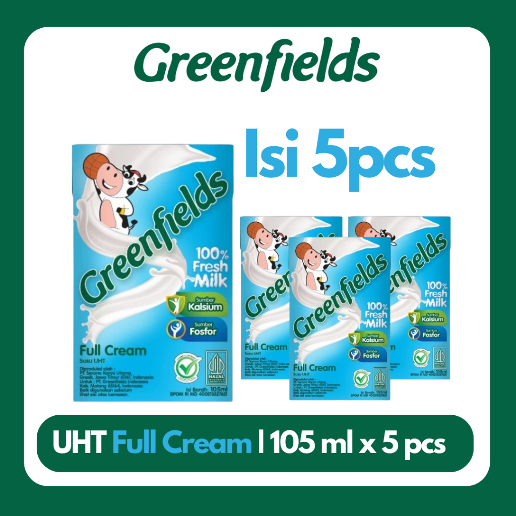 

[BUNDLING HEMAT 5PCS] Susu Greenfields UHT Full Cream, Strawberry, Chocolate 105ml x 5pcs