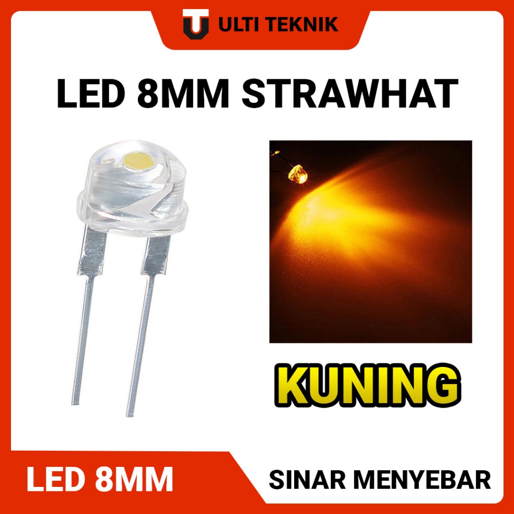 LED Strawhat 8mm Body Clear | Lampu LED Topi - Warna Kuning