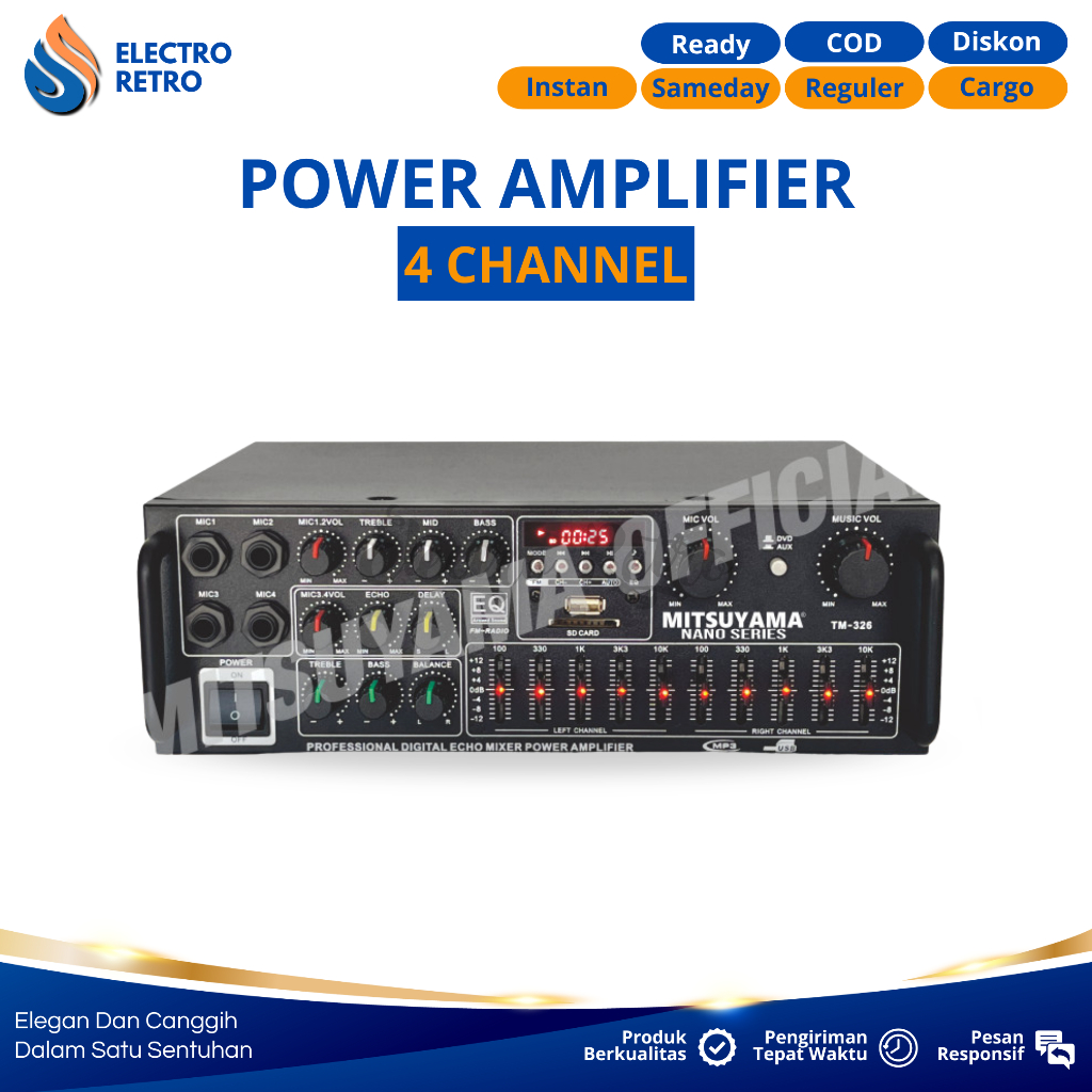 POWER AMPLIFIER 4 CHANNEL MITSUYAMA AMPLI FULL BASS AUDIO MIXER AMPLIFIER 4 CH PROFESIONAL AMPLIFIER