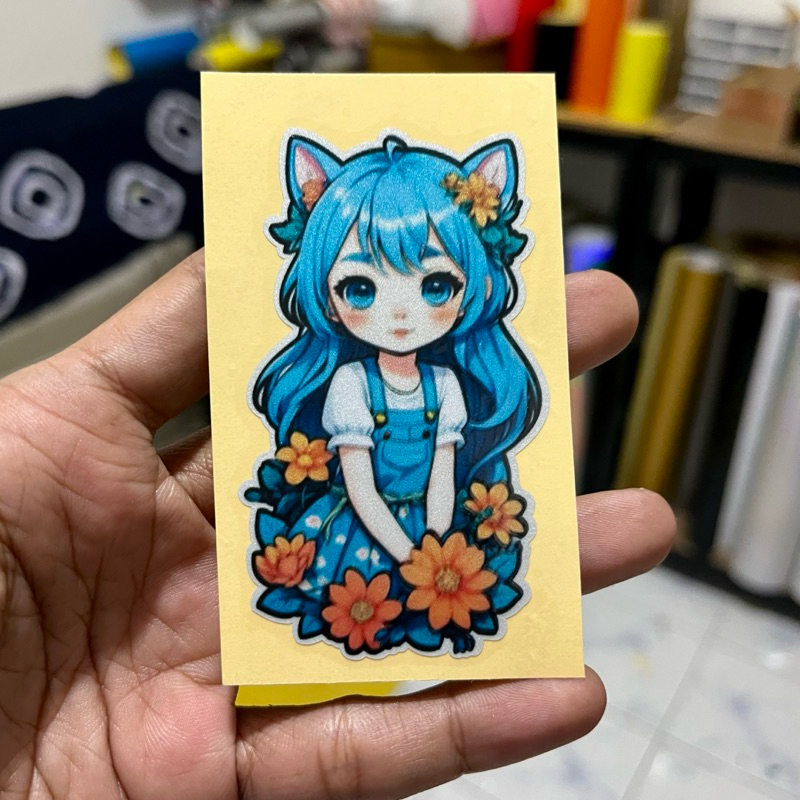 stiker anime lucu, cosplak kucing, stiker hp, motor, mobil