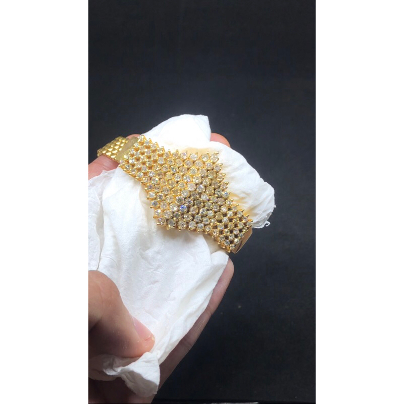 Gelang emas motif atap jumbo berlian natural bersertifikat keaslian