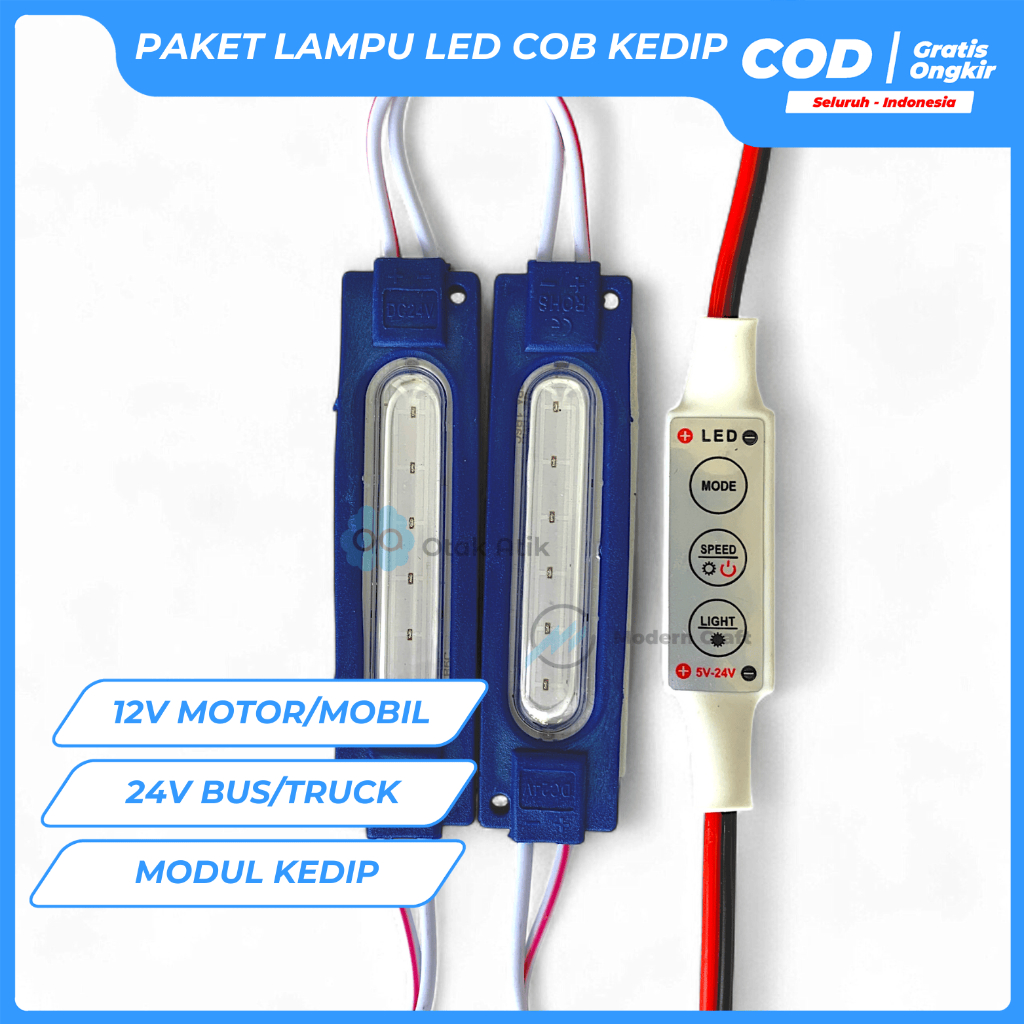 Paket Lampu LED COB+Modul blitz Kedip Pesawat 12v/24v Lampu kolong variasi Motor Mobil Truk Bus DLL