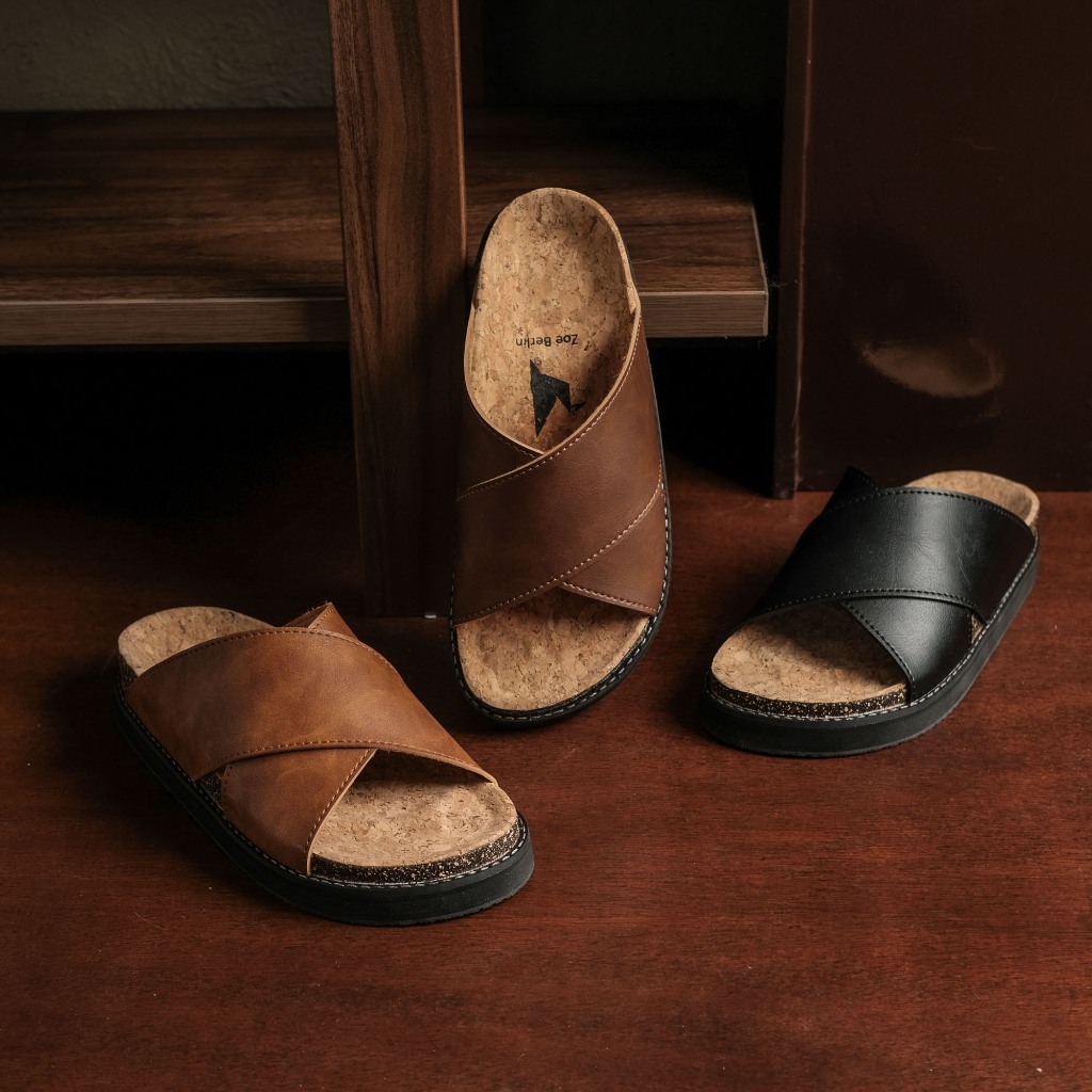 Monark Leather Series Zoe Berlin Sandal Footbed Pria Slides Cork Birken Docmart Klasik Anti Slip