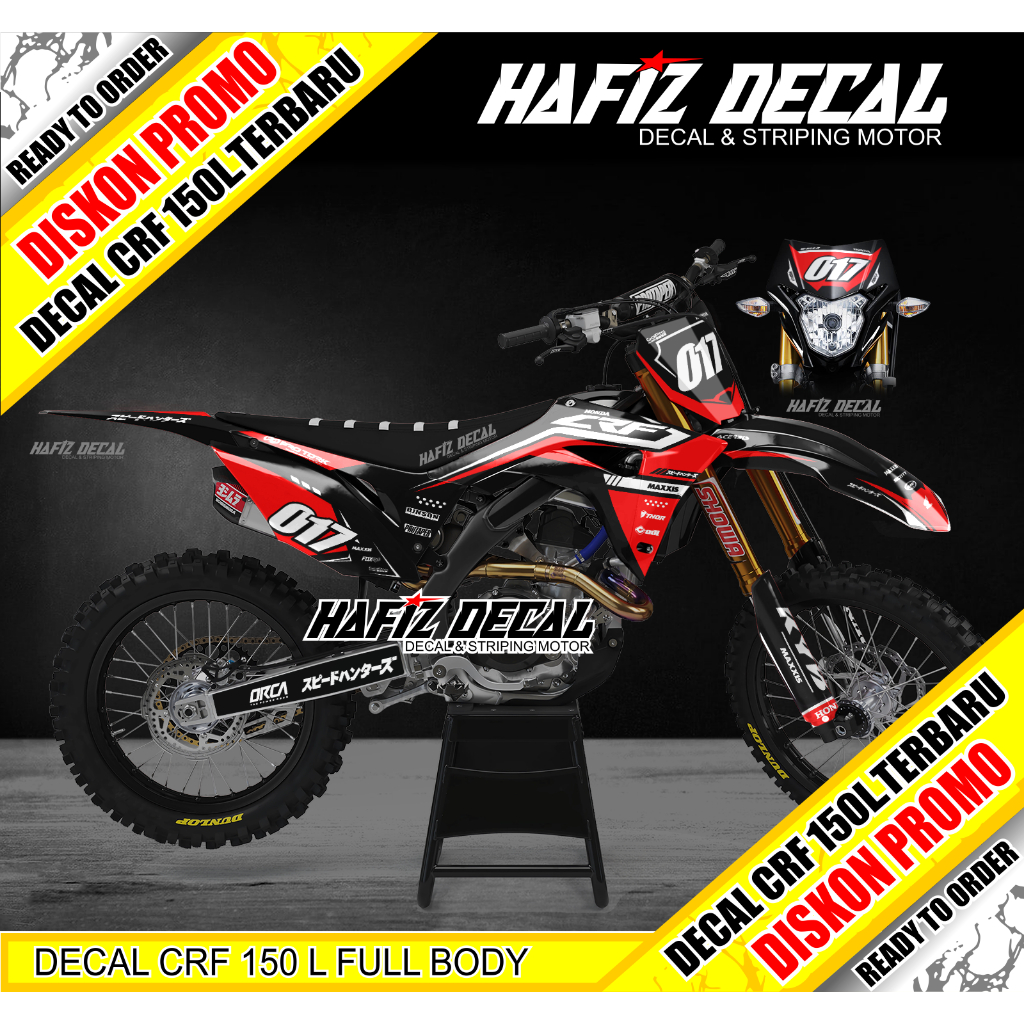 DECAL CRF 150 L FULL BODY, DECAL CRF, DECAL CRF HITAM, DECAL CRF 150 L, STICKER CRF 150 L