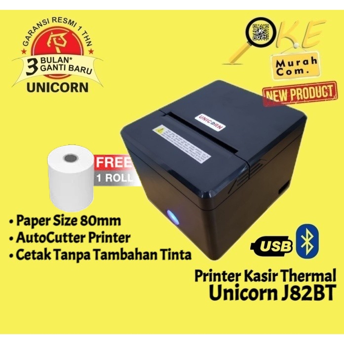 Printer Kasir Thermal 80mm Unicorn J82BT / IW-J82BT USB Bluetooth