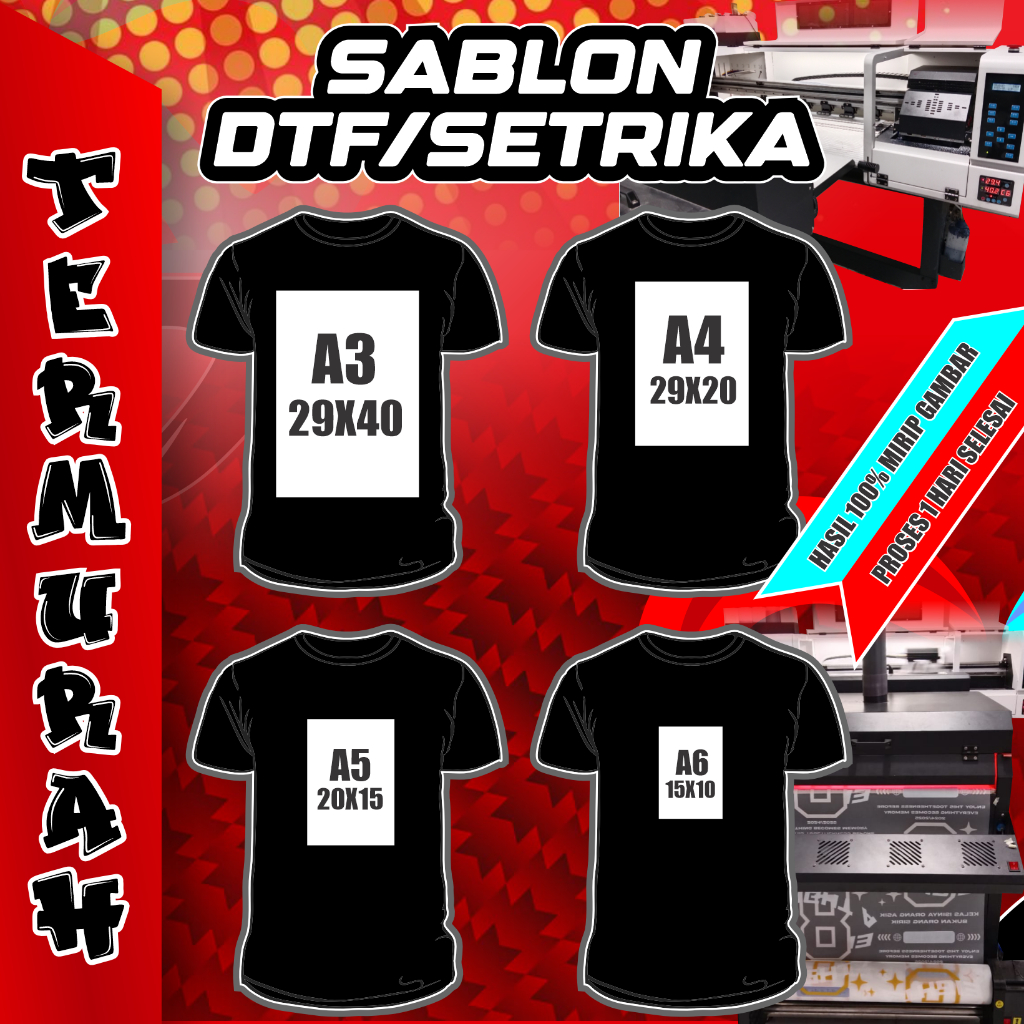 Sablon Dtf Setrika DTF Custom A3 A4 A5 A6, Sablon Digital, Dtf satuan,Print dtf,Sablon dtf