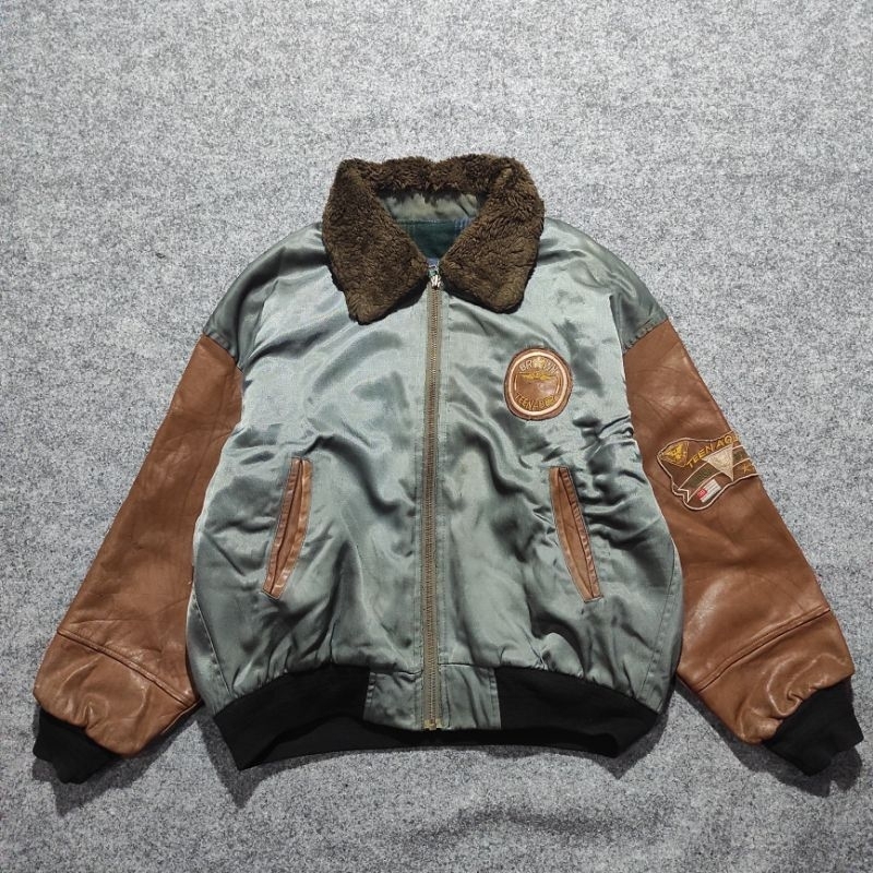 JACKET BOMBER FLIGHT MIX LEATHER HYVERT VINTAGE